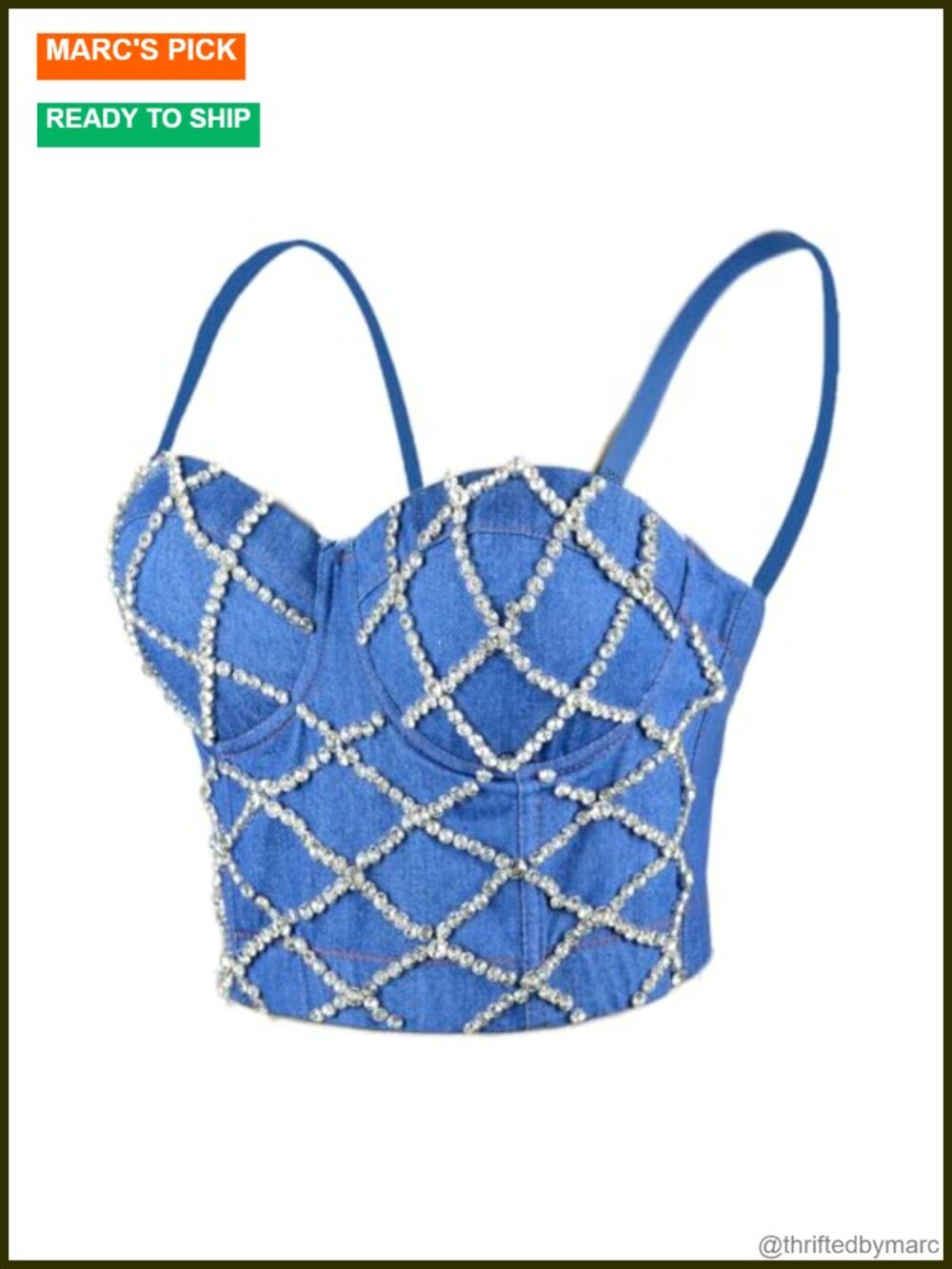 Criss Cross Rhinestone Denim Bustier Crop Top Corset Bra